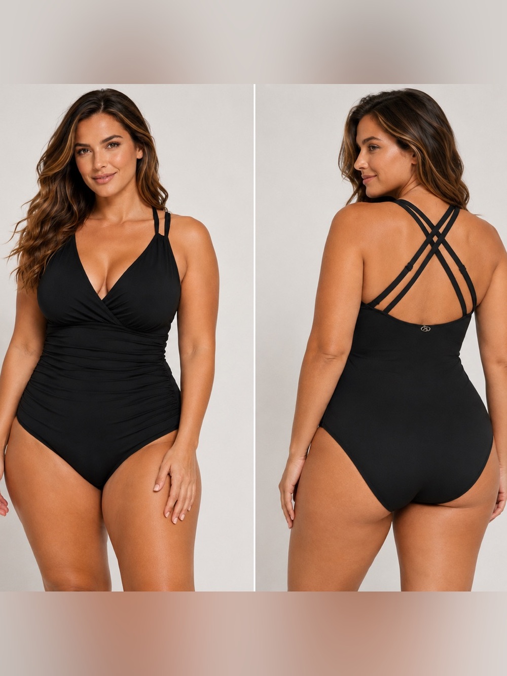 Jantzen Plus Size 20 W Black One Piece Swimsuit Strappy Tummy Control $89 NWT